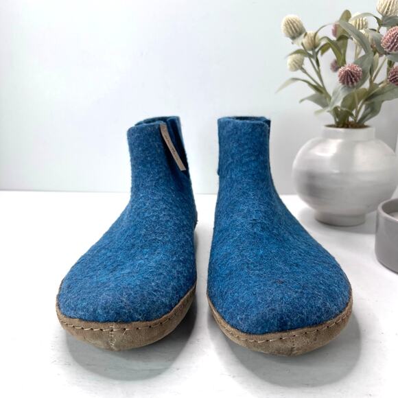 Glerups Felted Wool Slip-On Leather Sole Boot Petrol Blue Men 12 EU46 - Picture 2 of 10